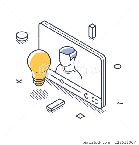 Creative process with isometric line art icon for content creation and idea generation Creative process with isometric line art icon for content creation and idea generation 123511007