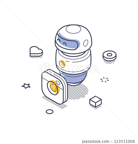 Isometric line art icon representing content creation with creative elements and tools Isometric line art icon representing content creation with creative elements and tools 123511008