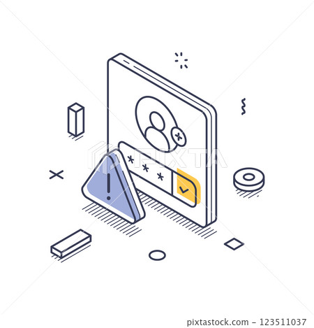 Isometric line art icon representing personal data security and privacy concerns in digital contexts Isometric line art icon representing personal data security and privacy concerns in digital contexts 123511037
