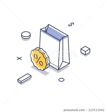 Line art icon representing online market transactions with shopping bag and currency symbol Line art icon representing online market transactions with shopping bag and currency symbol 123511042