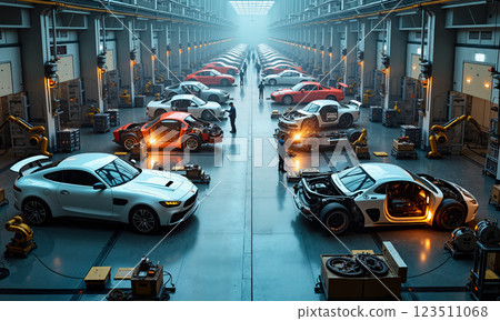 An energetic automotive workshop features a variety of highperformance cars undergoing the assembly process AI-generated item An energetic automotive workshop features a variety of highperformance cars undergoing the assembly process AI-generated item 123511068