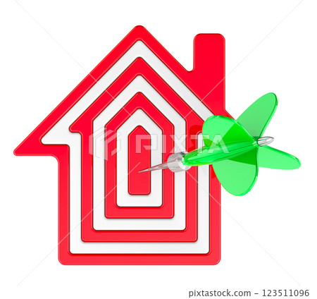 Home shaped target with arrow in bullseye, 3D rendering 123511096