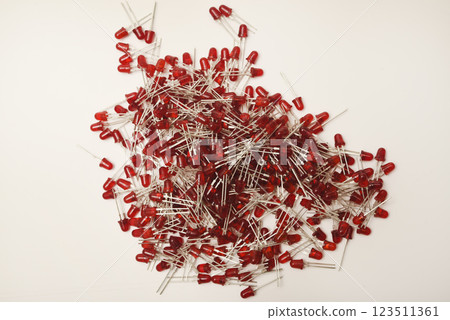 Red LED bulbs on a white background. The radio element is an LED lamp. 123511361