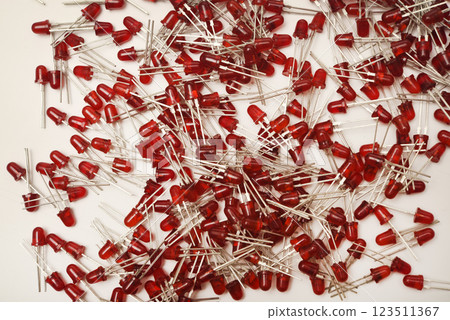 Red LED bulbs on a white background. The radio element is an LED lamp. Red LED bulbs on a white background. The radio element is an LED lamp. 123511367