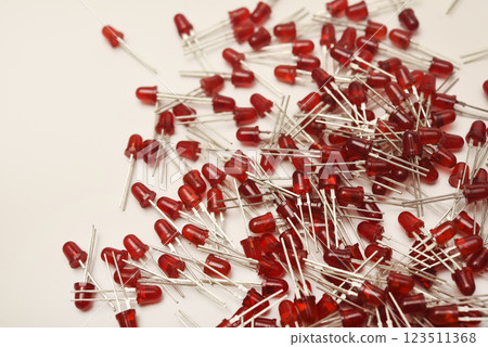 Red LED bulbs on a white background. The radio element is an LED lamp. 123511368
