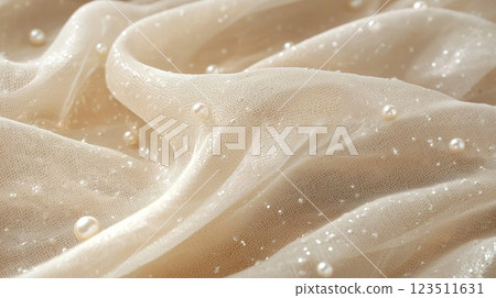 Elegant Sheer Fabric with Pearls and Glitter 123511631