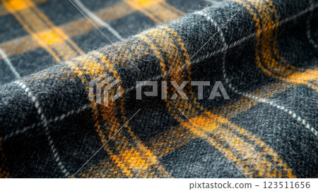 Close-Up of Yellow and Blue Plaid Woolen Fabric Close-Up of Yellow and Blue Plaid Woolen Fabric 123511656
