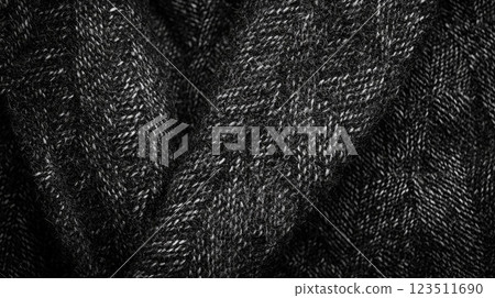 Macro Shot of Black and White Wool Herringbone 123511690