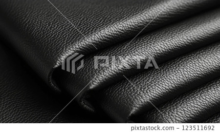Close-Up of Black Leather Folded Texture 123511692