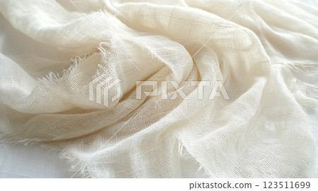 Soft Cream Gauze Fabric with Delicate Folds 123511699