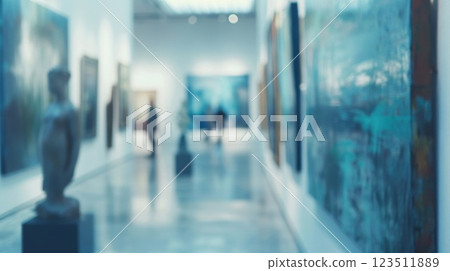 A hazy view of a room filled with blurred paintings and sculptures A hazy view of a room filled with blurred paintings and sculptures 123511889