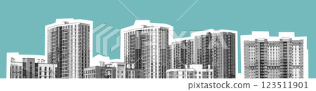 Architecture panorama featuring modern high-rise residential buildings in an urban metropolis. Multi Architecture panorama featuring modern high-rise residential buildings in an urban metropolis. Multi 123511901