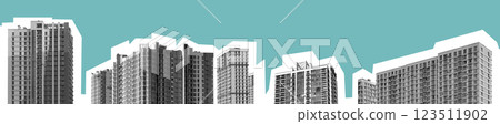 Architecture panorama featuring modern high-rise residential buildings in an urban metropolis. Multi Architecture panorama featuring modern high-rise residential buildings in an urban metropolis. Multi 123511902