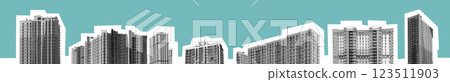 Architecture panorama featuring modern high-rise residential buildings in an urban metropolis. Multi Architecture panorama featuring modern high-rise residential buildings in an urban metropolis. Multi 123511903