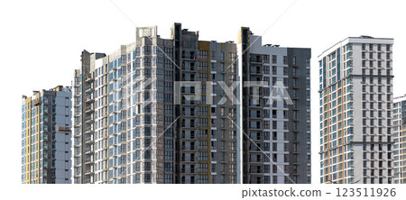 Modern architecture of a high-rise condominium in an urban neighborhood. Multistorey building with a 123511926