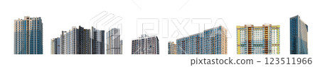 Modern multistorey apartment buildings set in a metropolitan city. Tall, concrete condominium, 123511966