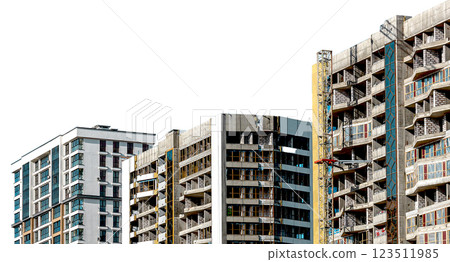 Tall, modern condominium building in downtown metropolitan area. Concrete structure, urban Tall, modern condominium building in downtown metropolitan area. Concrete structure, urban 123511985