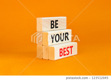 Motivational be your best symbol. Concept words Be your best on beautiful wooden blocks. Beautiful orange table orange background. Business motivational be your best concept. Copy space. 123512045