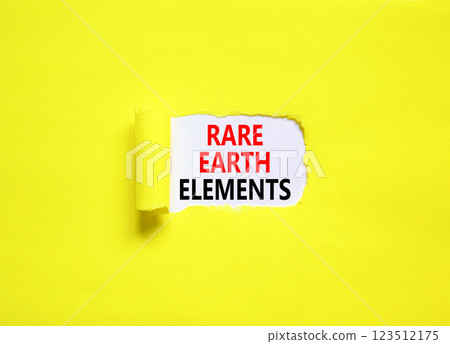 Rare earth elements symbol. Concept words Rare earth elements on beautiful white paper. Beautiful yellow paper background. Business and rare earth elements concept. Copy space. 123512175