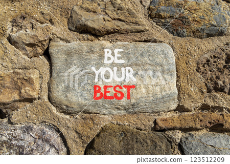 Motivational be your best symbol. Concept words Be your best on beautiful grey stone on stone wall. Beautiful stone wall background. Business motivational be your best concept. Copy space. Motivational be your best symbol. Concept words Be your best on beautiful grey stone on stone wall. Beautiful stone wall background. Business motivational be your best concept. Copy space. 123512209