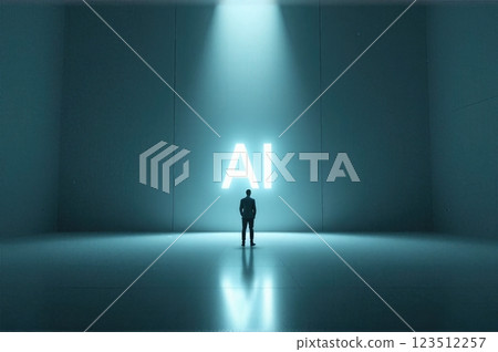 Human Reflection in the Shadow of Artificial Intelligence A Futuristic Conceptual Scene 123512257