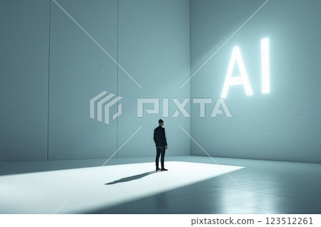 Human Reflection in the Shadow of Artificial Intelligence A Futuristic Conceptual Scene 123512261