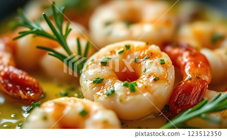 Mediterranean-Style Herb-Infused Garlic Butter Shrimp with Fresh Rosemary and Fine Herbs in a Savory Pan Sauce Mediterranean-Style Herb-Infused Garlic Butter Shrimp with Fresh Rosemary and Fine Herbs in a Savory Pan Sauce 123512350