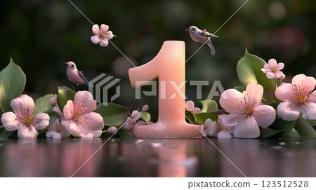3D volumetric number 1 consisting of beautiful flowers and beautiful flowers. 123512528