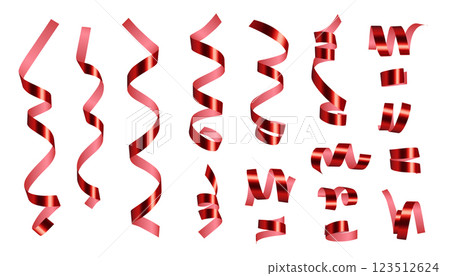 Set of red glossy shiny gradient twisted ribbons 123512624