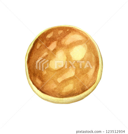 Syrnik. Watercolor illustration of cheesecake breakfast on a white background. Good for postcards, recipes, menu, invitations, greeting cards. 123512934