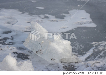 Detail of frozen Lipno dam, Czechia Detail of frozen Lipno dam, Czechia 123513105