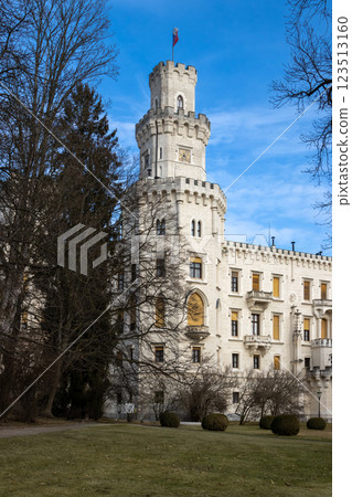 Historical castle in a park, Hluboka nad Vltavou, Czechia Historical castle in a park, Hluboka nad Vltavou, Czechia 123513160