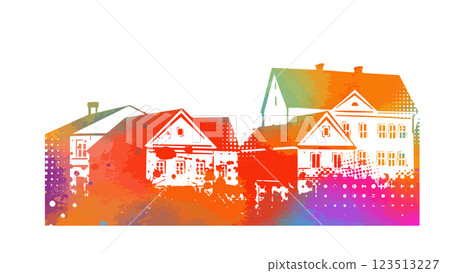 Colored city panorama. hand drawing. Not AI. Vector illustration 123513227