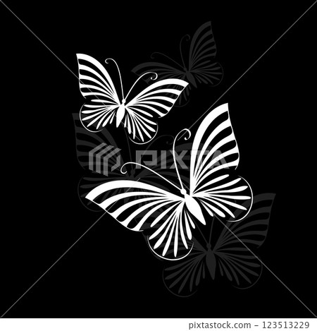 Monochrome butterflies flying. Hand drawing Line art. Not AI. Vector illustration Monochrome butterflies flying. Hand drawing Line art. Not AI. Vector illustration 123513229