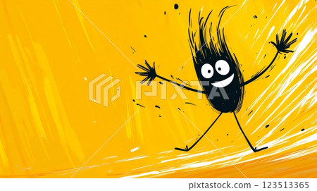 Energetic cartoon character on vibrant yellow background Energetic cartoon character on vibrant yellow background 123513365