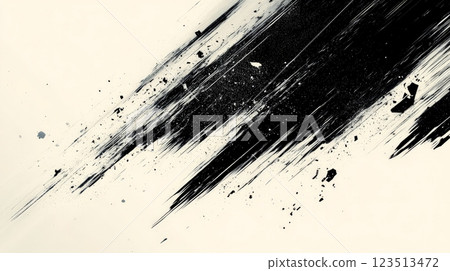 Black paint splashing with force and debris on beige background 123513472