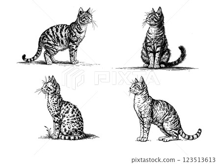 Vintage illustration of cats, detailed engraving of domestic felines Vintage illustration of cats, detailed engraving of domestic felines 123513613