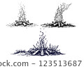 Vintage campfire illustration in Wild West engraving style 123513687