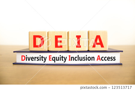 Diversity equity inclusion access symbol. Concept words DEIA diversity equity inclusion access on blocks. Beautiful white background. Business diversity equity inclusion access concept. Copy space. Diversity equity inclusion access symbol. Concept words DEIA diversity equity inclusion access on blocks. Beautiful white background. Business diversity equity inclusion access concept. Copy space. 123513717