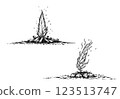 Vintage campfire illustration in Wild West engraving style 123513747