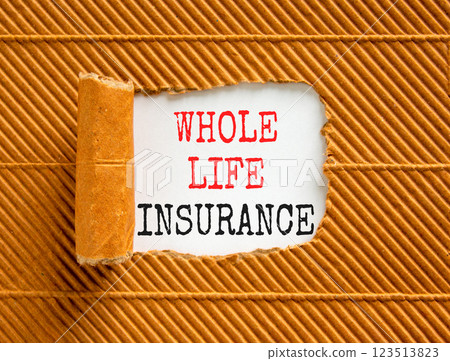 Whole life insurance symbol. Concept words Whole life insurance on beautiful white paper. Beautiful brown table brown background. Business whole life insurance concept. Copy space. 123513823