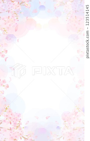 Beautiful pale pink cherry blossoms and petals spring white background iPhone etc. portrait screen size background material illustration 123514145