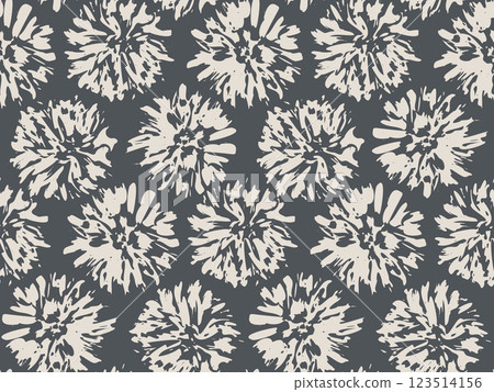 Vintage seamless floral pattern of aster flowers in retro style. Vector seamless Japanese pattern of abstract flowers. 123514156