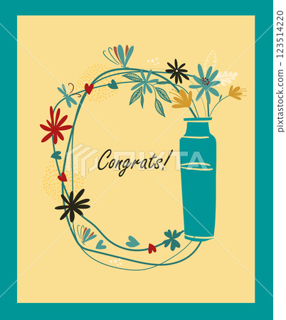 Congratulations. Card with a vase. hand drawing. Not AI, Vector illustration Congratulations. Card with a vase. hand drawing. Not AI, Vector illustration 123514220