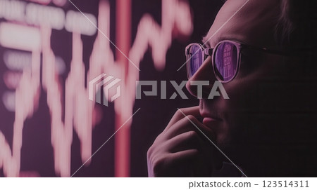 Stockbroker analyzing declining stock market charts on computer screen 123514311