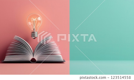 Open book with glowing light bulb floating above, generating innovative ideas Open book with glowing light bulb floating above, generating innovative ideas 123514558