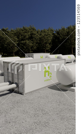 Green hydrogen production plant providing sustainable energy. 3d render 123514569