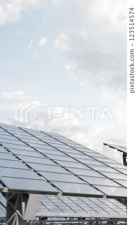 Solar panels capturing sunlight for renewable energy under cloudy sky. 3d render 123514574
