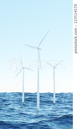 Offshore wind turbines generating renewable energy in the ocean. 3d render Offshore wind turbines generating renewable energy in the ocean. 3d render 123514579