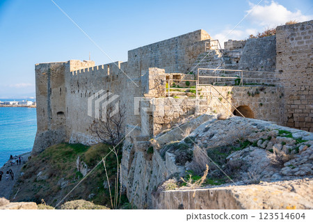 Castle in Kyrenia old harbour without tourists, Northern Cyprus 123514604